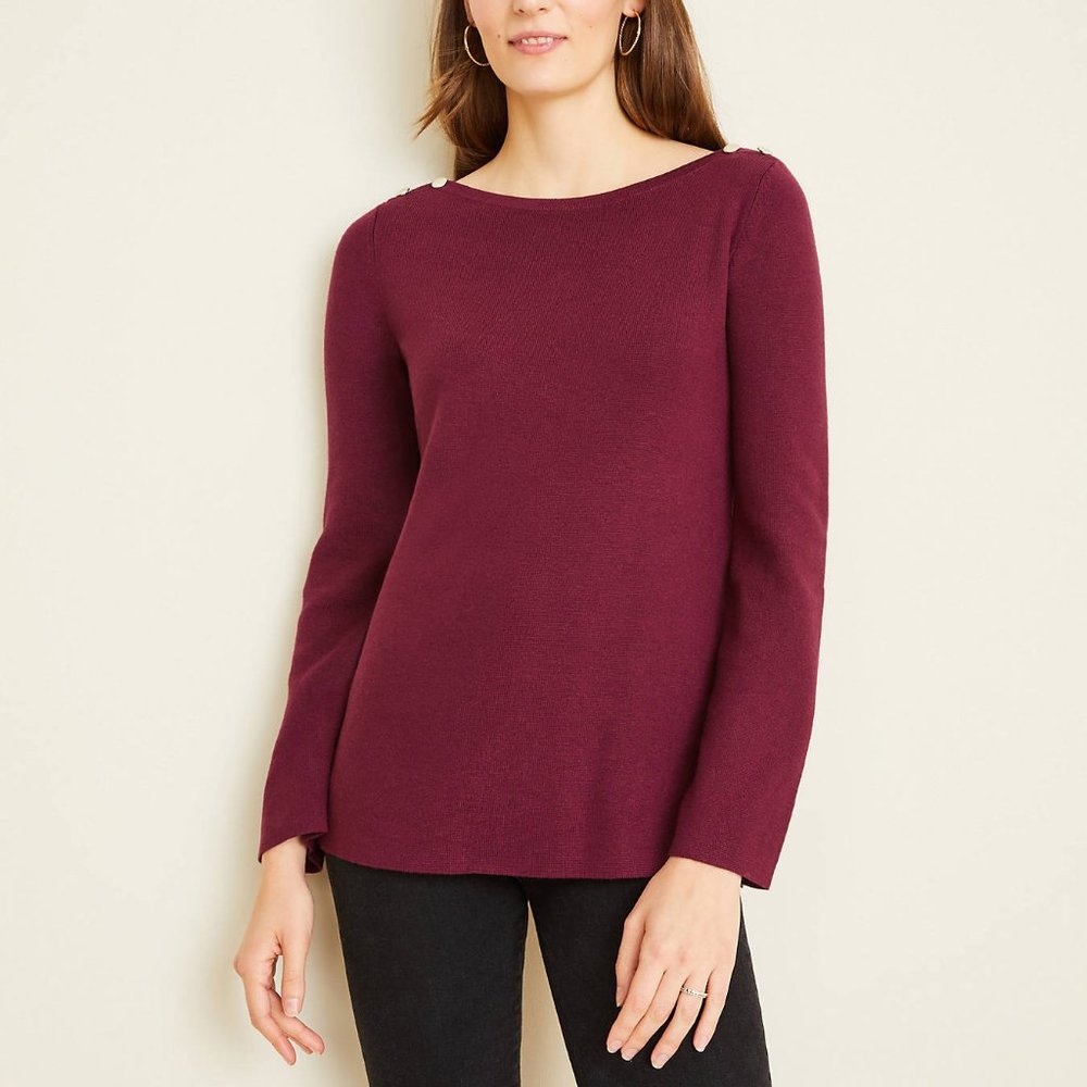 Ann Taylor Shoulder Button Boatneck Sweater Malbec Sz Small NWT